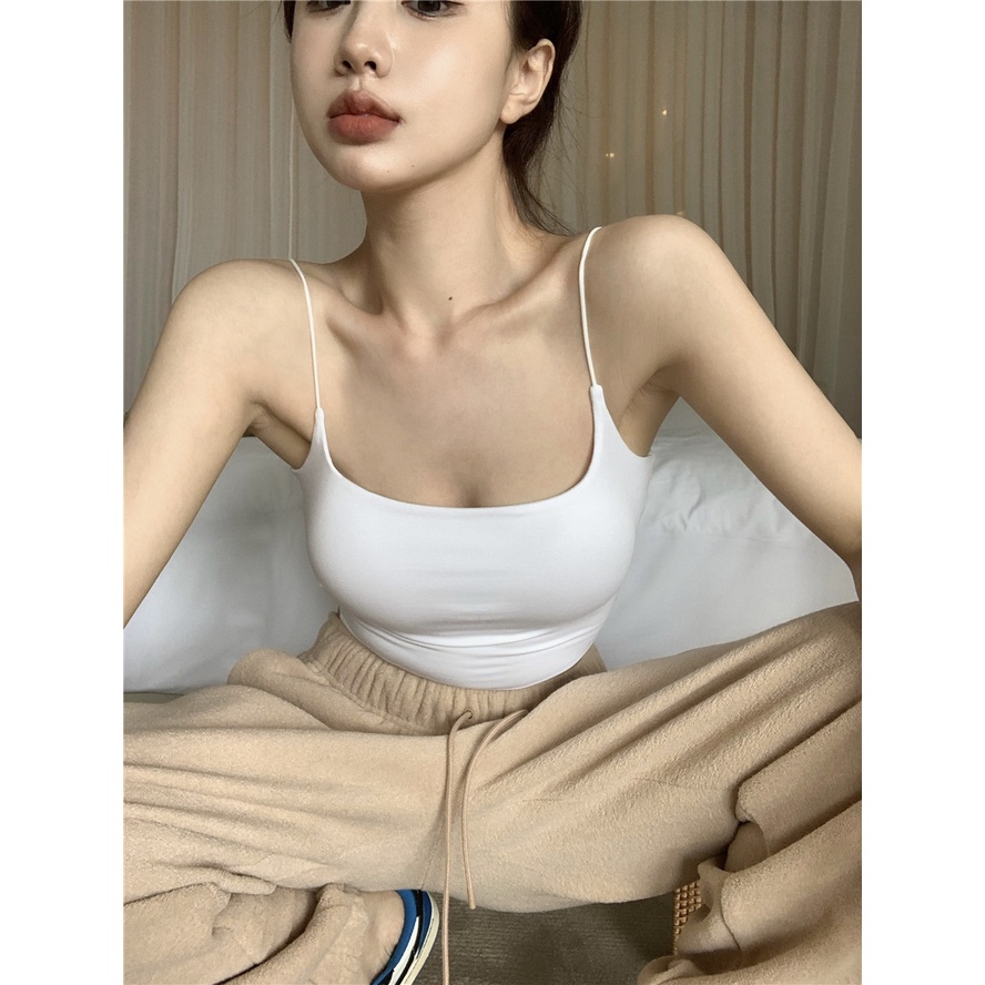 ↂ✣☾cropped top gaya keinginan murni rasa desain pendek rasa manis dan pedas rompi pakaian musim semi wanita hot girls memakai ceruk seksi bottoming shirt camisole top #COD