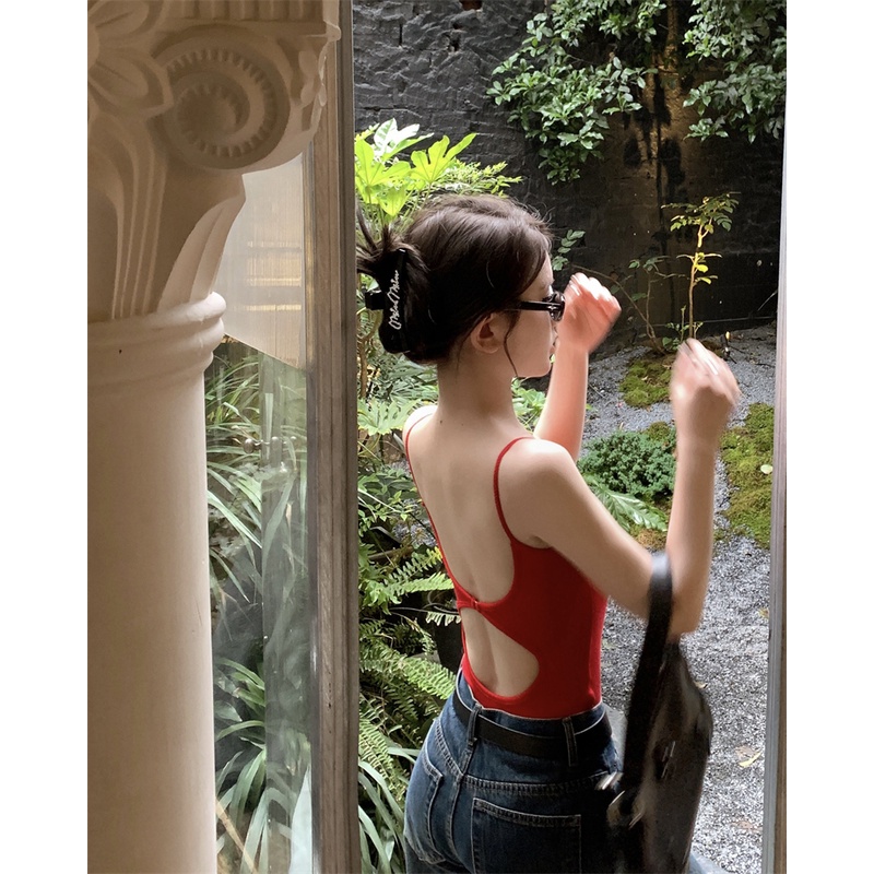 ✉☄cropped top keinginan murni angin musim panas slim hot girl design sexy backless camisole with one-piece top bottoming shirt for women #COD