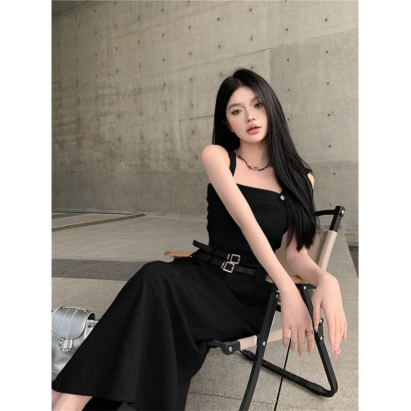 ♀♟☫Cropped top sexy slim suit hot girl camisole top summer high waist Korean style mid-length rok celah untuk anak perempuan #COD