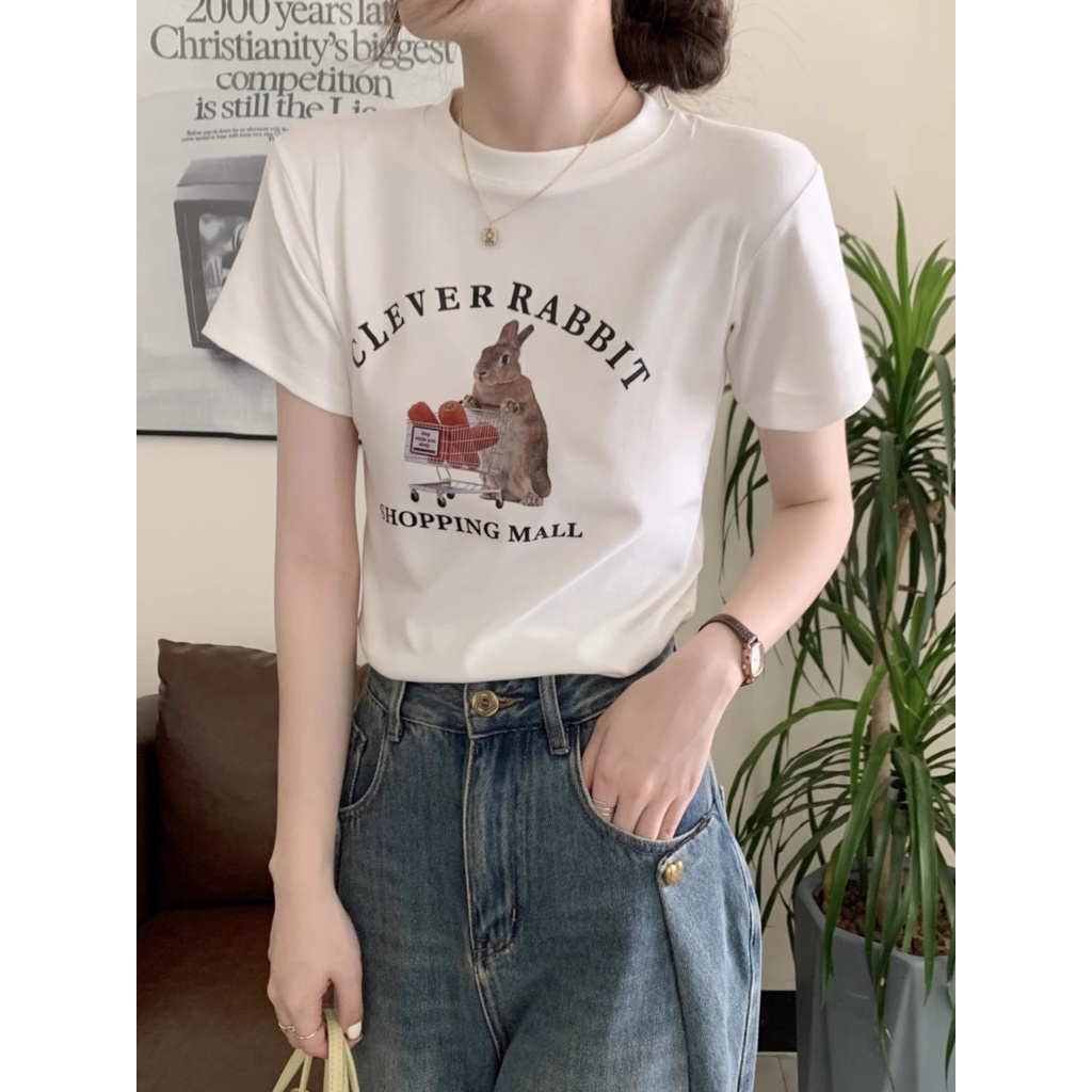 Suhao front shoulder short-sleeve t-shirt women s summer dopamine wear design sense niche 2023 new t-shirt sweet and spicy top summer kaos import wanita kaos wanita gaya korea lengan pendek kaos pendek perempuan