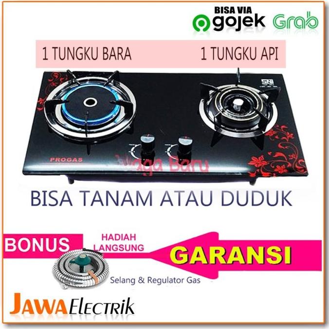 KOMPOR TANAM KOMPOR TANAM KACA 2 TUNGKU PROGAS 1 TUNGKU GAS & 1 TUNGKU BARA-HITAM EL09I09A82L