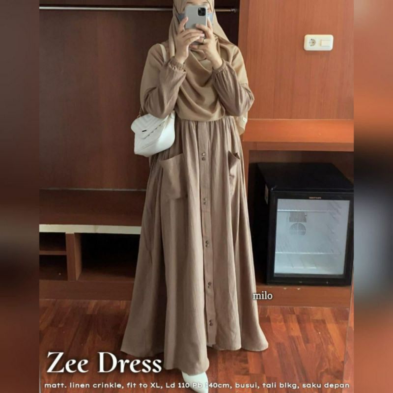 Zee dress gamis saku crinkle linen premium label