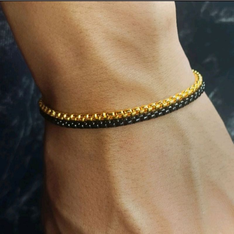 GELANG RANTAI DOUBLE LAYER TITANIUM/GELANG RANTAI  HITAM GOLD/GELANG RANTAI GANDA TERLARIS