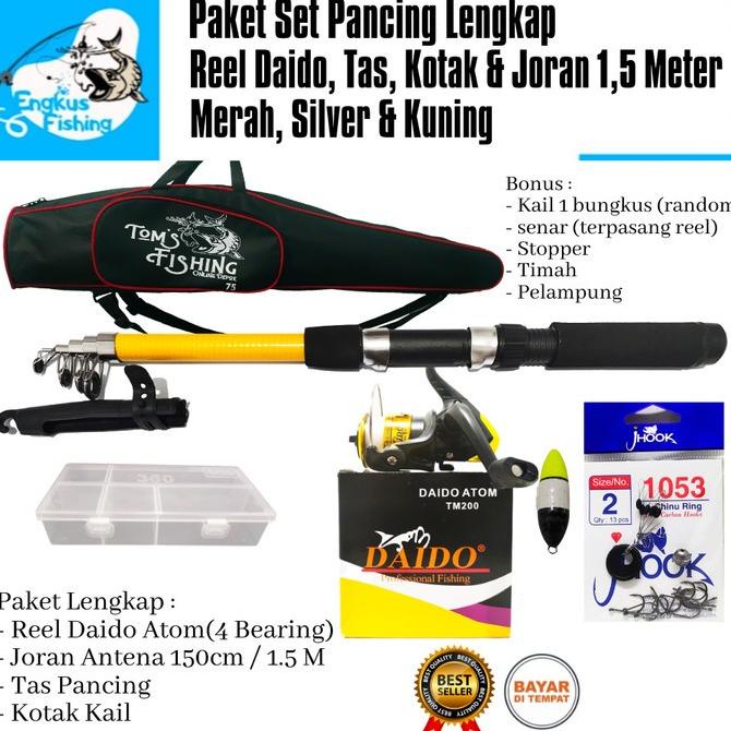 Paket Set Lengkap Pancing Reel Daido, Joran 1,5m & Tas (Banyak Bonus)