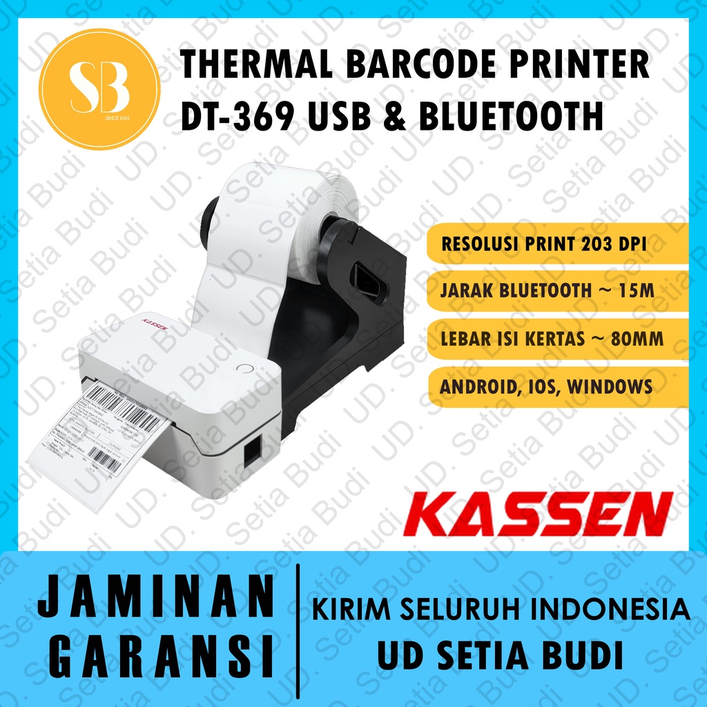 Direct Thermal Barcode Printer Kassen DT 369 Kertas Lebar 80mm