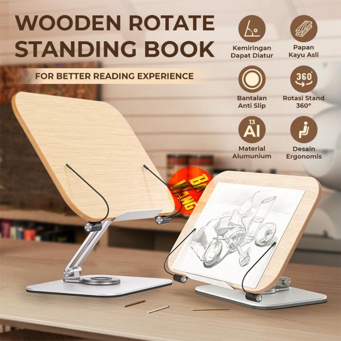 Terlaris Stand Standing Holder Dudukan Kayu Buku Tablet Tab Ipad Rotary 360