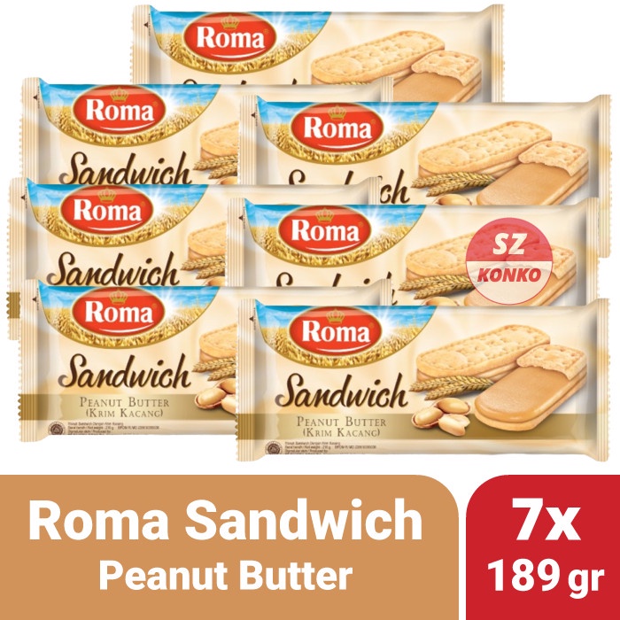 

Paket Hemat - 7x ROMA Sandwich Peanut Butter 189gr - Biskuit Krim