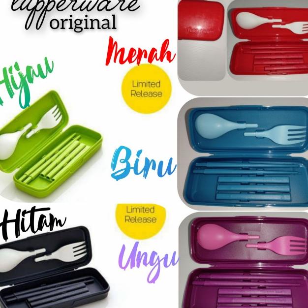 Tupperware Cutlery Set Lengkap Case Sendok Garpu Sumpit Chopsti