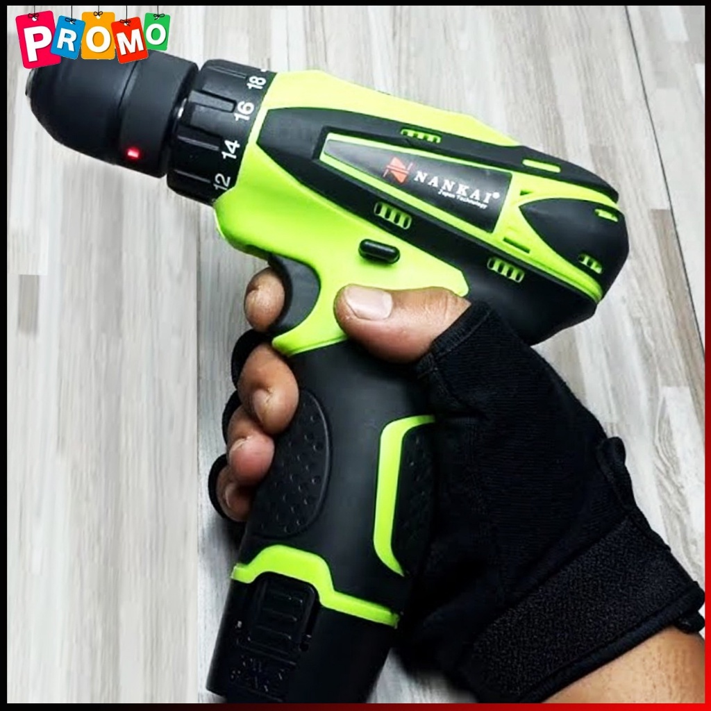 NANKAI 2 BATERAI Cordless Drill bor baterai 12 V charger XENON 2 BATERAI Cordless Drill