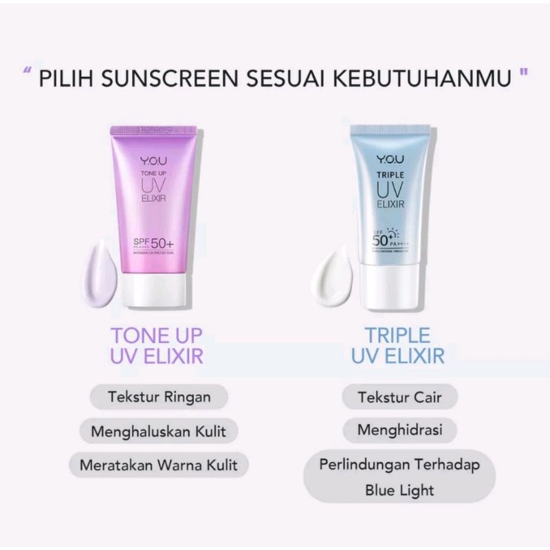 YOU Sunscreen Tone Up UV Elixir &amp; Triple UV Elixir SPF 50+ PA++++