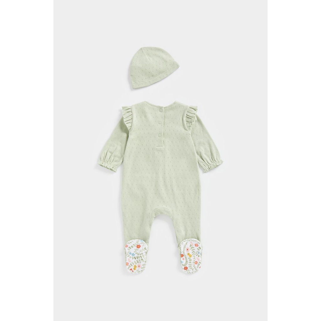 Mothercare Pointelle All In One And Hat Set - Set Terusan Bayi Perempuan (Hijau)