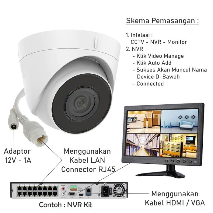 IP Camera + PoE Asli 3MP CCTV Indoor Onvif NVR Kamera Cctv Indoor