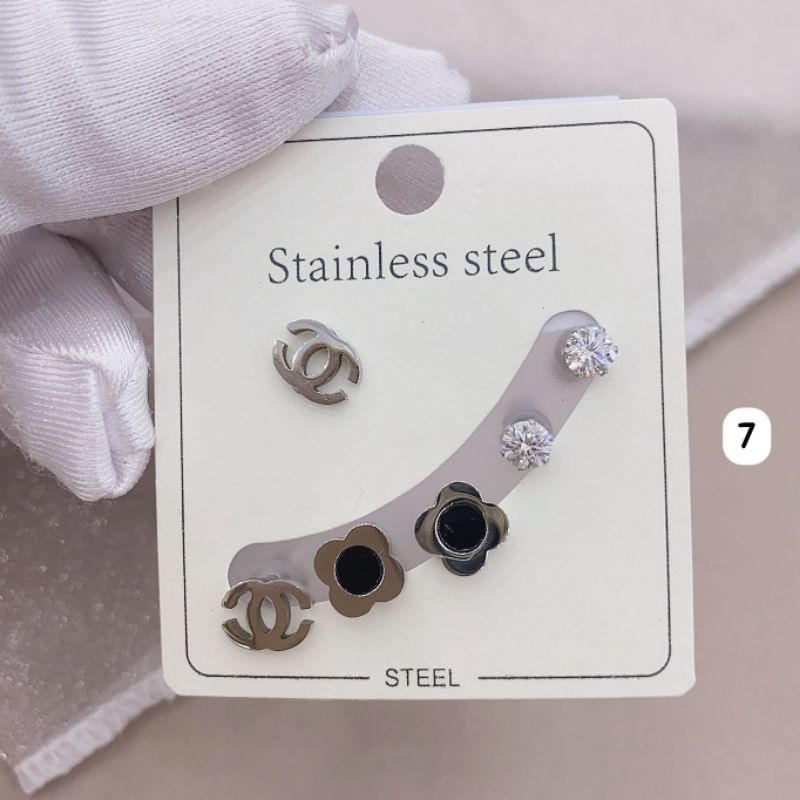 Anting Titanium asli 1 kap  isi 3set A07 Kilau mirip emas asli Premium Quality Anti karat anti alergi Stainless steel ori