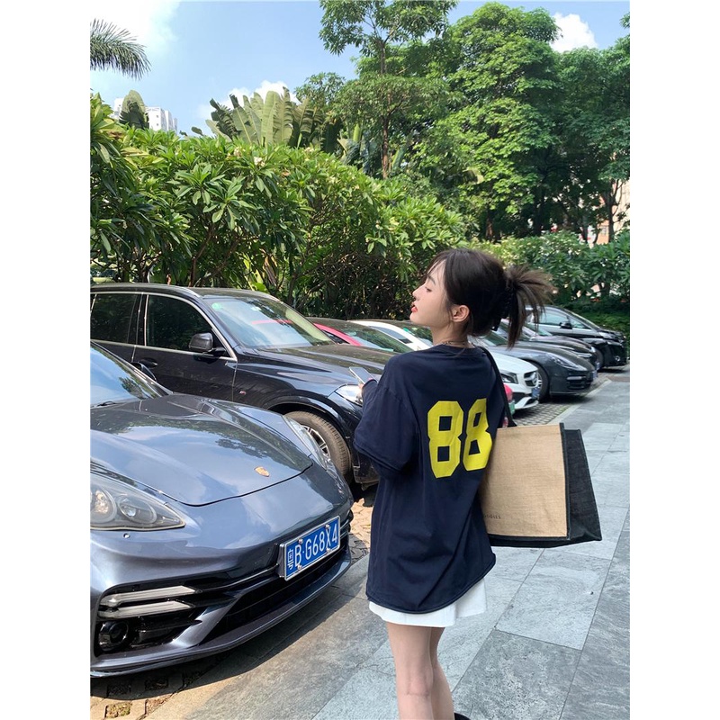 08#Tembakan Nyata Hemat Biaya Merasa Longgar Dua Buah Palsu Berjumbai Lengan PanjangTT-shirt