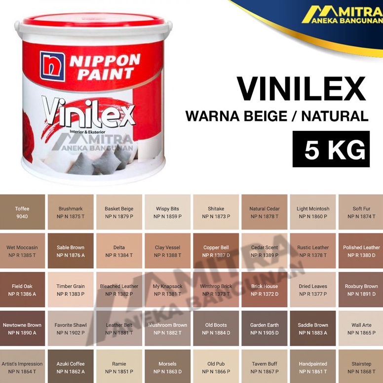 Oke Price CAT TEMBOK NIPPON PAINT VINILEX 5 KG / EKSTERIOR INTERIOR / WARNA NATURAL CREME BEIGE COKL