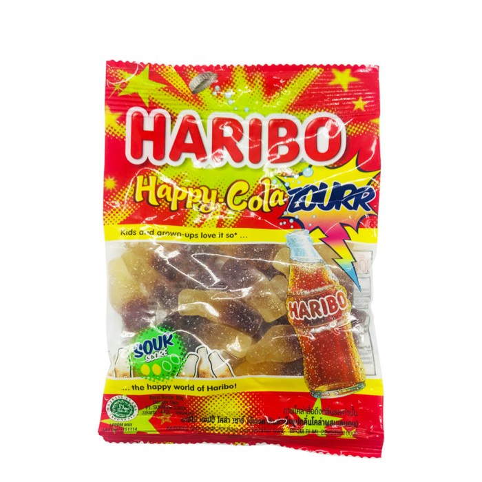 

HARIBO HAPPY COLA ZOURR 160GRAM GUMMY CANDY PERMEN IMPORT HARIBO 160GR