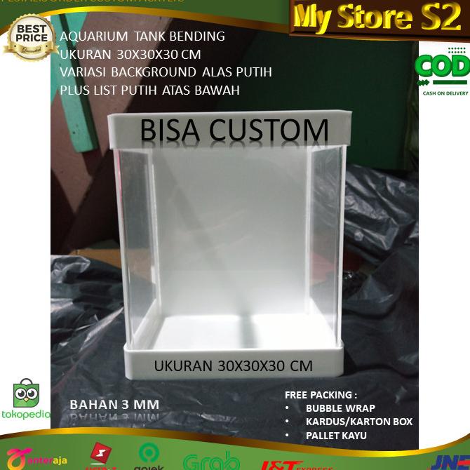 Aquarium Akrilik Tank Bending Background Alas List Putih 30X30X30 Cm
