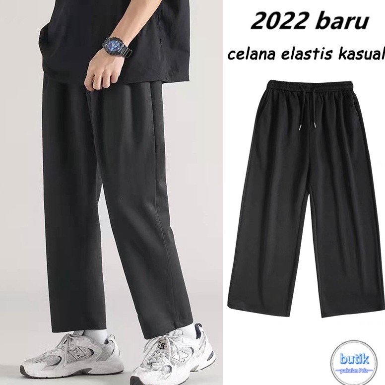 VIRAL Fashion korea celana kasual pria celana olahraga hitam celana kasual celana lurus loose pants 