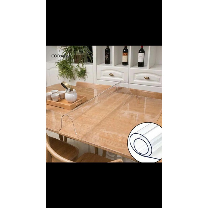 TAPLAK MEJA PLASTIK BENING TEBAL ANTI AIR / PVC 2mm GOOD QUALITY S/M/L