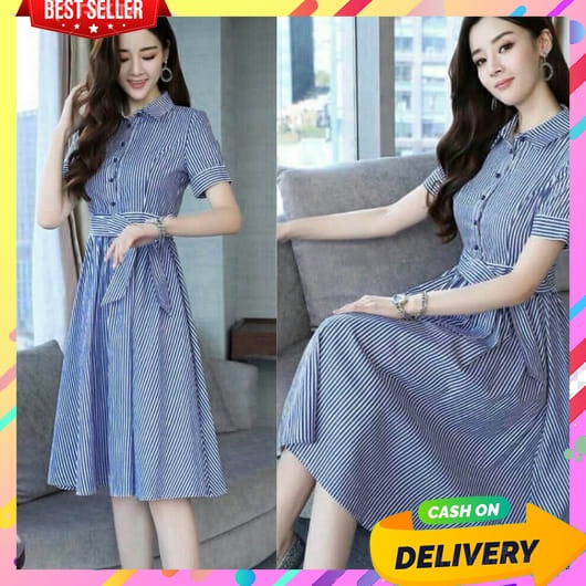 Dress Wanita Terbaru 2023 Korean Style Dewasa Longdress Lengan Panjang Polos Penyanyi Gamis Lebaran 