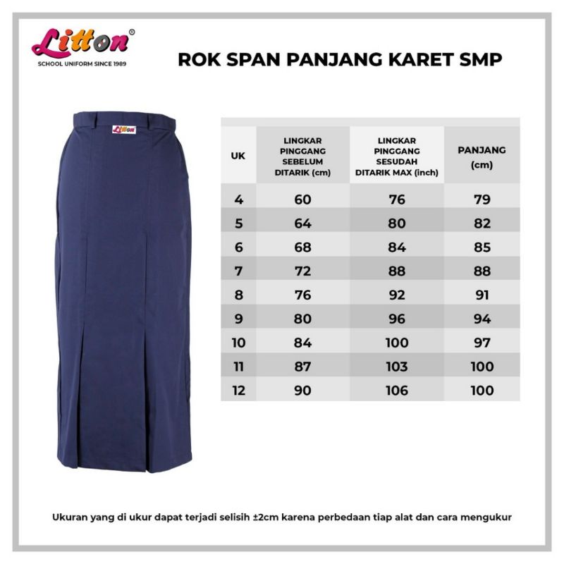 LITTON Rok Sekolah Span Panjang SMP Biru Putih Hitam Pinggang Karet / Seragam Sekolah SMP