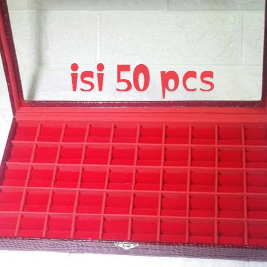 Star Kotak cincin batu akik isi 50 pcs tutup kaca super mewah 