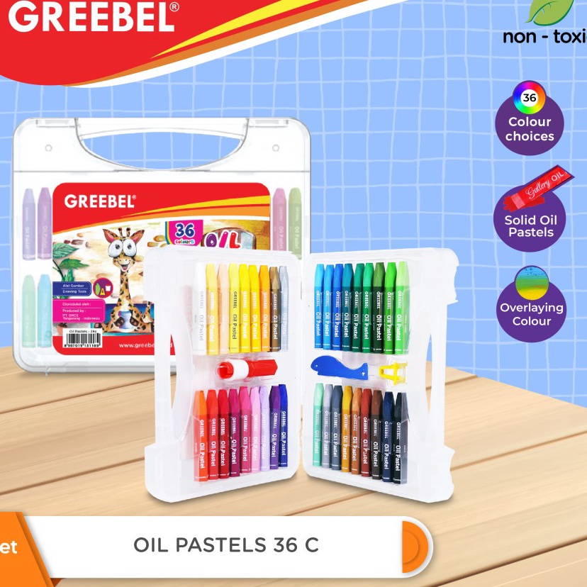 

GREEBEL Crayon Krayon KIDS OIL PASTEL isi (36 Warna) / tidak berdebu & cerah untuk Sekolah Anak & professional non toxic [POS.28Jn23н]
