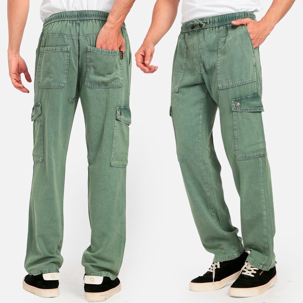 LANGSUNG ATC GutenInc - Celana Cargo Pria Ronald Straight Cargo Green Wash Pants Guten