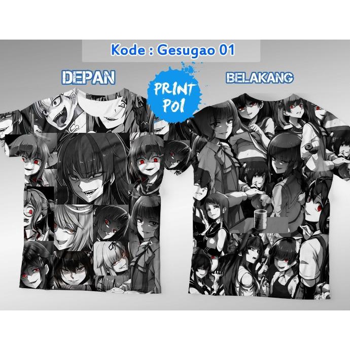 Kaos Gesugao Ahegao Mix - Anime Badas - FullPrint Baju