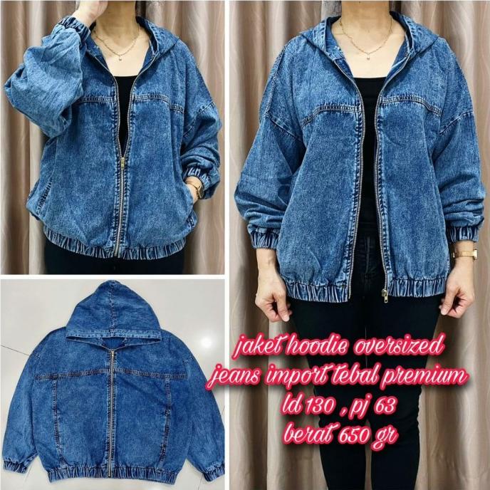 Jaket Jeans Hoodie Wanita Resleting - Import