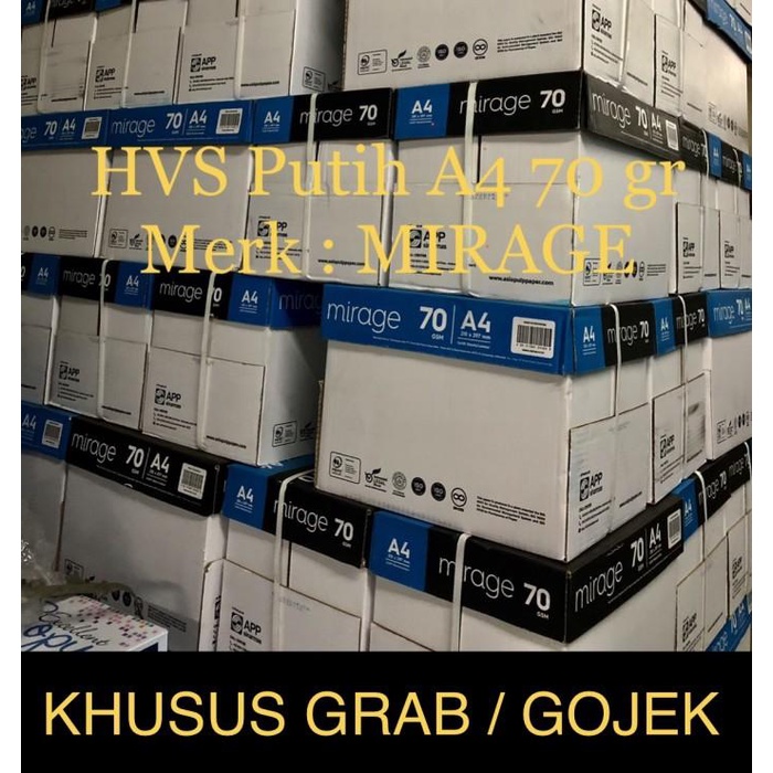 

Paper Hvs Putih A4 70 Gr , Merk Mirage ( Box )Khusus Grab / Gojek