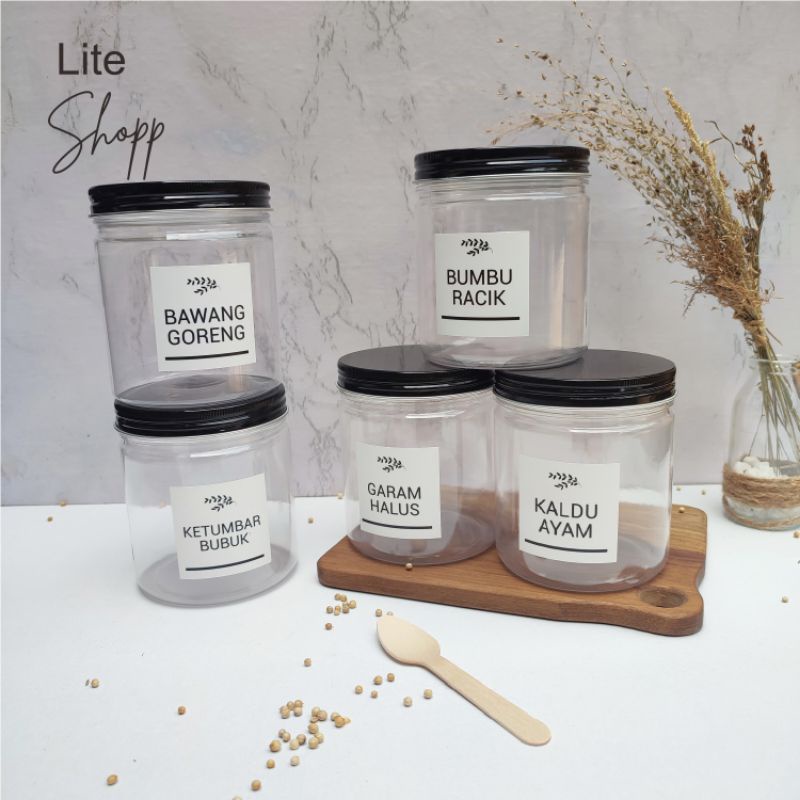 Toples Bumbu Dapur Aesthetic 500ml TUTUP HITAM