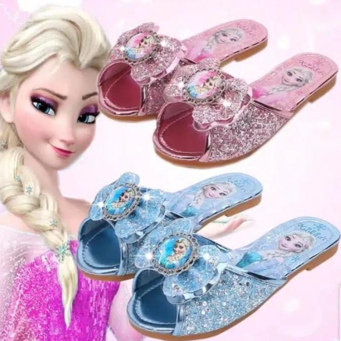 Elsa sandal. Frozen princess anak biru blue pink silver sendal flat