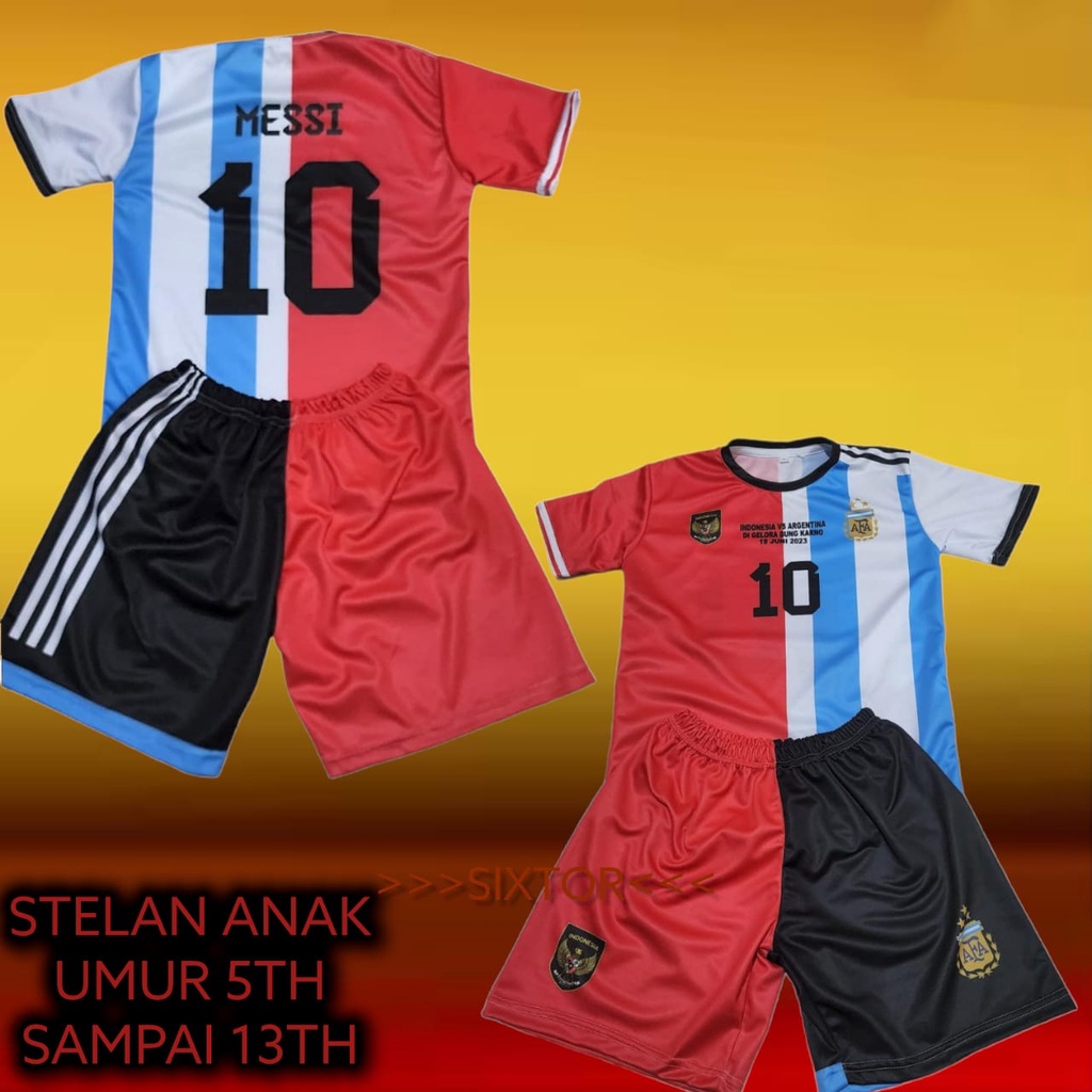 BAJU JERSEY STELAN BOLA ANAK  MESSI SPESIAL SUPORTER TIMNAS INDONESIA X TIMNAS ARGENTINA TERBARU