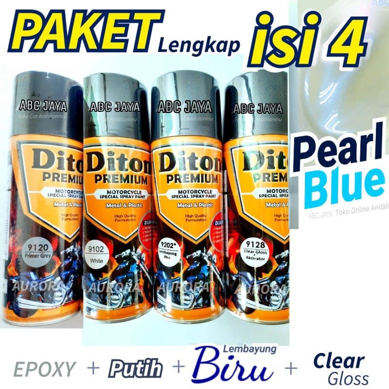 PAKET Cat Pilok Diton Premium 9120 Epoxy Primer Grey + 9102 White Putih + 9202 Lembayung Blue Biru + 9128 Clear Gloss
