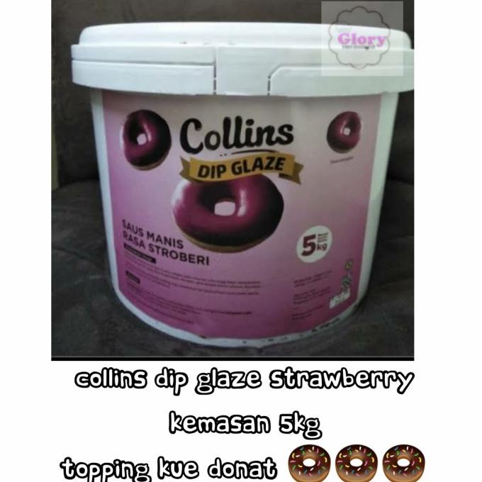 

collins dip glaze strawberry 5kg / topping donat/ topping kue