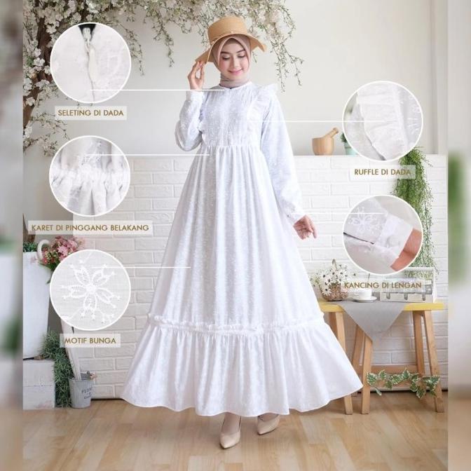 Gamis katun adem / gamis putih susun / gamis polos putih /gamis rubiah