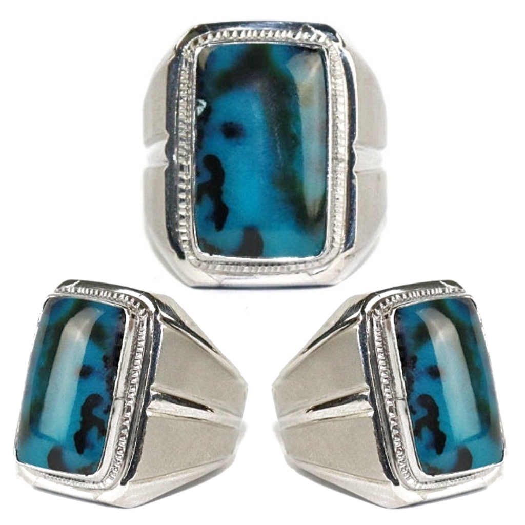 Natural Bacan Doko Majiko Blue dan Bacan Palamea Ring Monel Octagon Terbaru