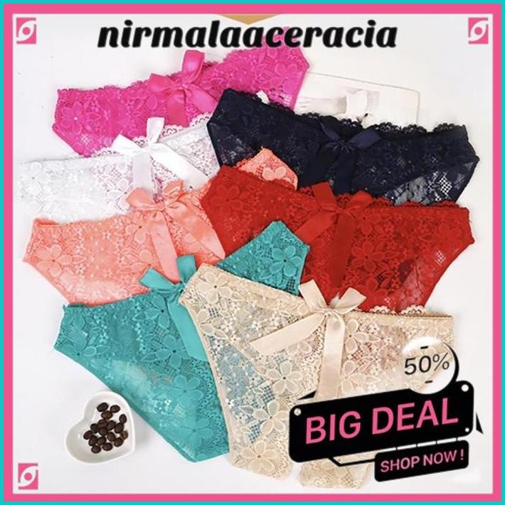 SEXY LINGERIE OPEN CROTCH CELANA DALAM WANITA CD BUNGA RENDA BERNAPAS THONG  