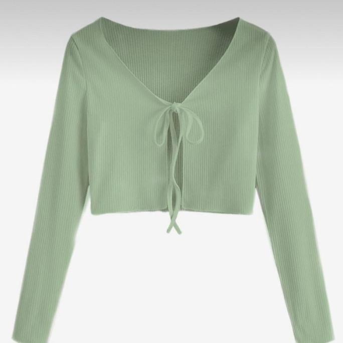 CARDIGAN CROP TOP RIB KNIT PITA ATASAN RAJUT OUTER TALI KOREAN STYLE