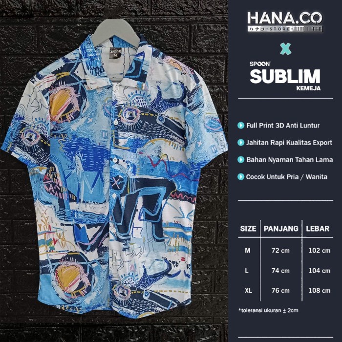 Kemeja Korea Sublim Printing 3D Kemeja Pria / Kemeja Wanita Blue Art