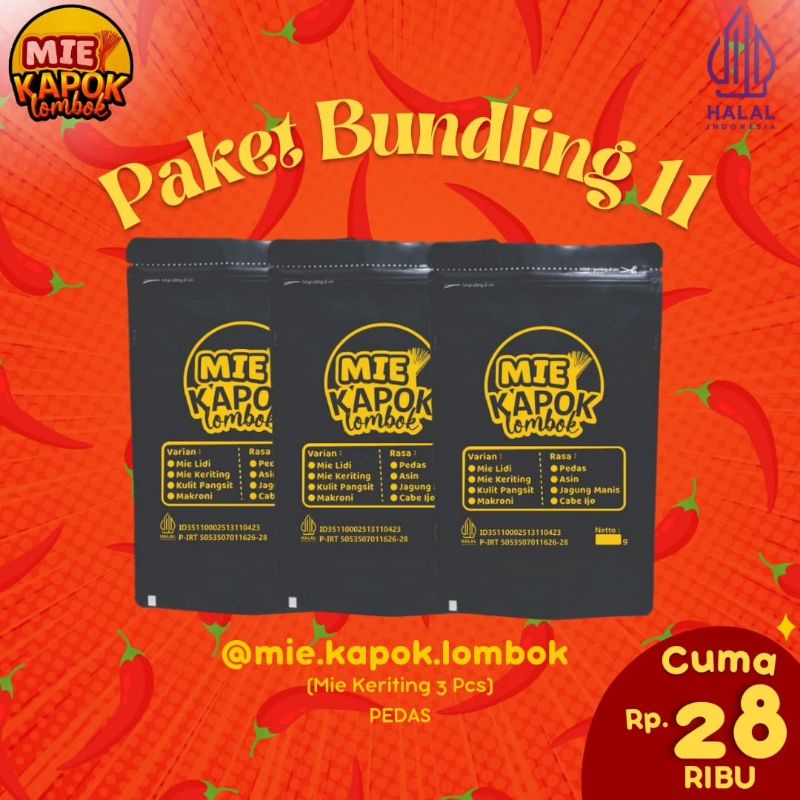 

PAKET BUNDLING 11 (Mie Keriting 3 Pcs) Pedas Biasa dan Pedas Mantap.