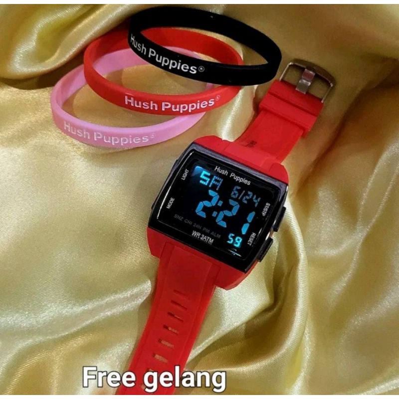 Big Sale! Jam Tangan Hush Puppies Free Gelang Random Terlaris Digital Pria Wanita Kasual Tahan Air Berenang