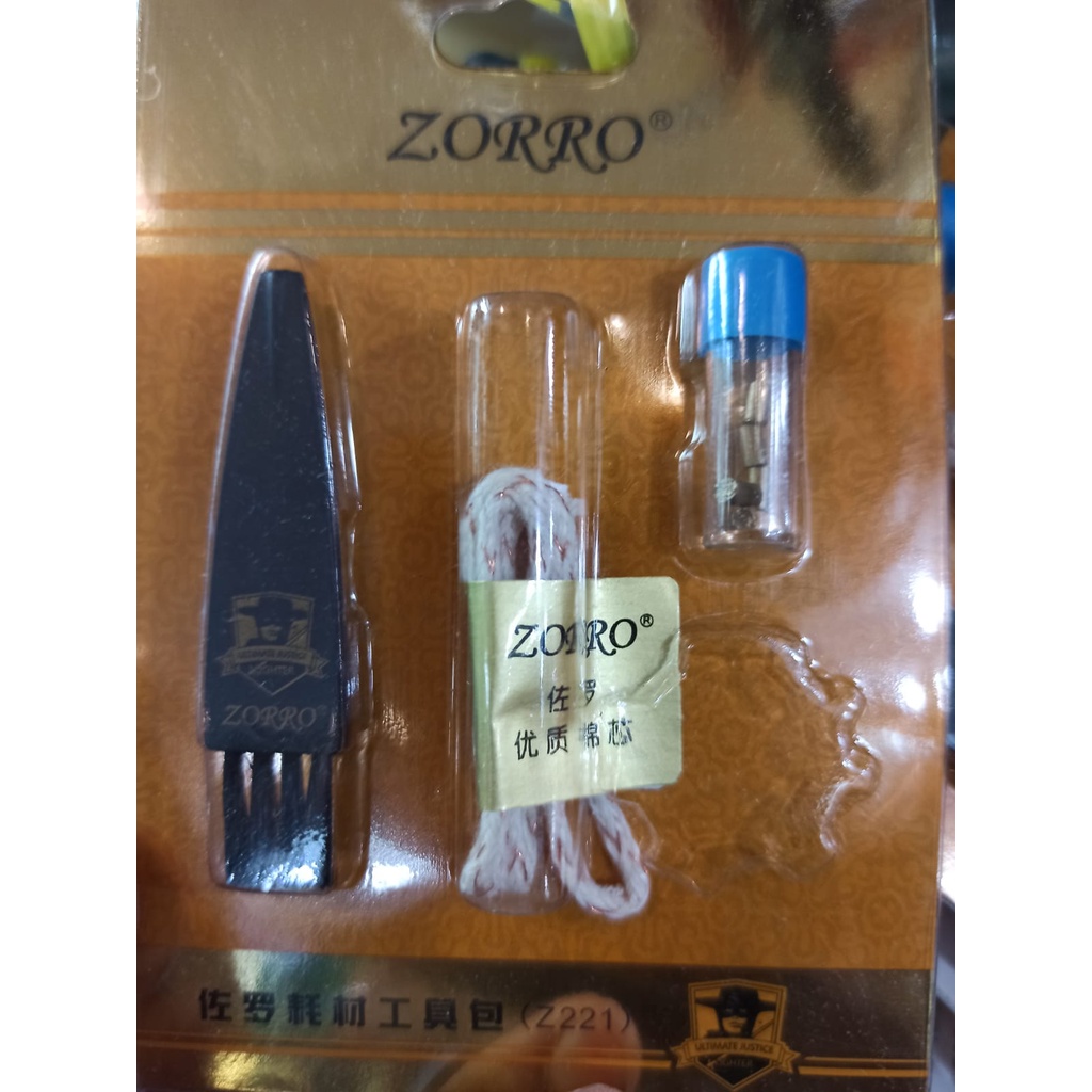 Zippo Zorro Paket Aksesoris Komplit Sumbu + Batu + Kuas + Pembuka Per