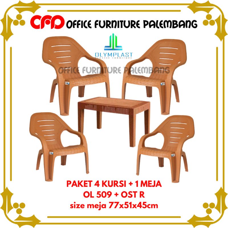 (cargo) kursi plastik olymplast OL 509 meja plastik OST R kursi santai kursi teras paket 4 kursi 1 m