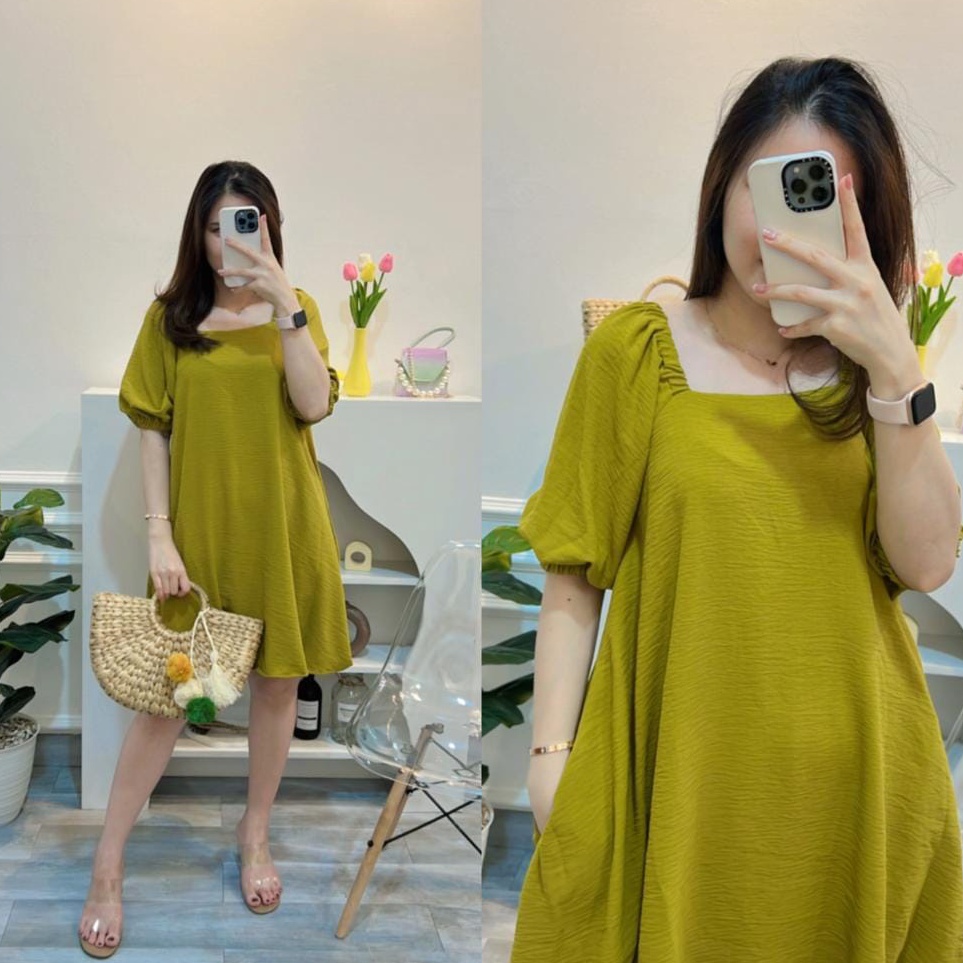 SPG.6Jn23c– DELIVIA DRESS WANITA CREPE / DRESS TERUSAN WANITA LENGAN PUFF