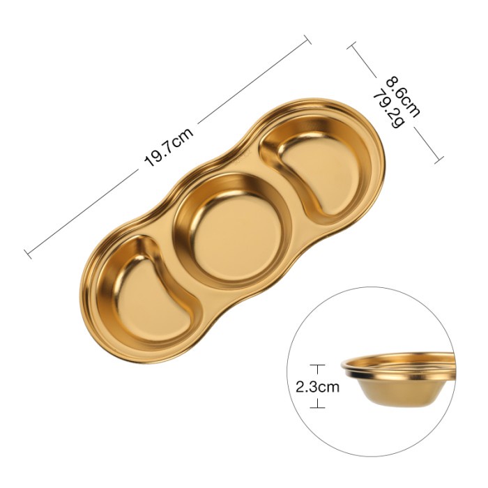 CUCI GUDANG Sauce Dish Piring Tempat Saus Bumbu Kecap Stainless Gold 3 / 4 Divider