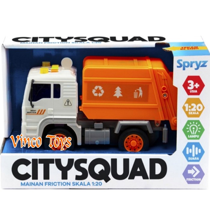 DISKON SPESIAL MOBIL TRUK SAMPAH BOX ORANGE CITY SQUAD SPRYZ MAINAN MOBIL TRUK TERLARIS