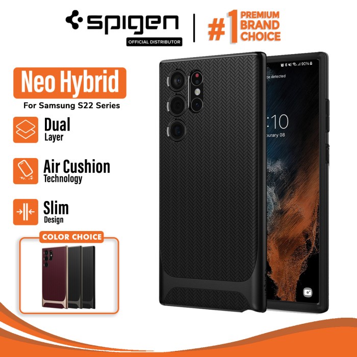 Case Samsung Galaxy S22 Ultra Plus Spigen Neo Hybrid Hard Frame Casing - S22 Ultra, Black
