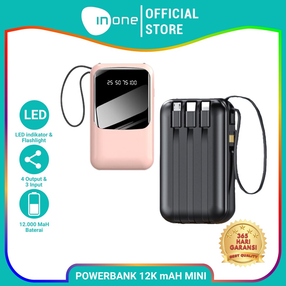 LG3669 INONE DX567 12000mAh Super Lightweight Palm Size Powerbank with LED Display Paket Super Wow P